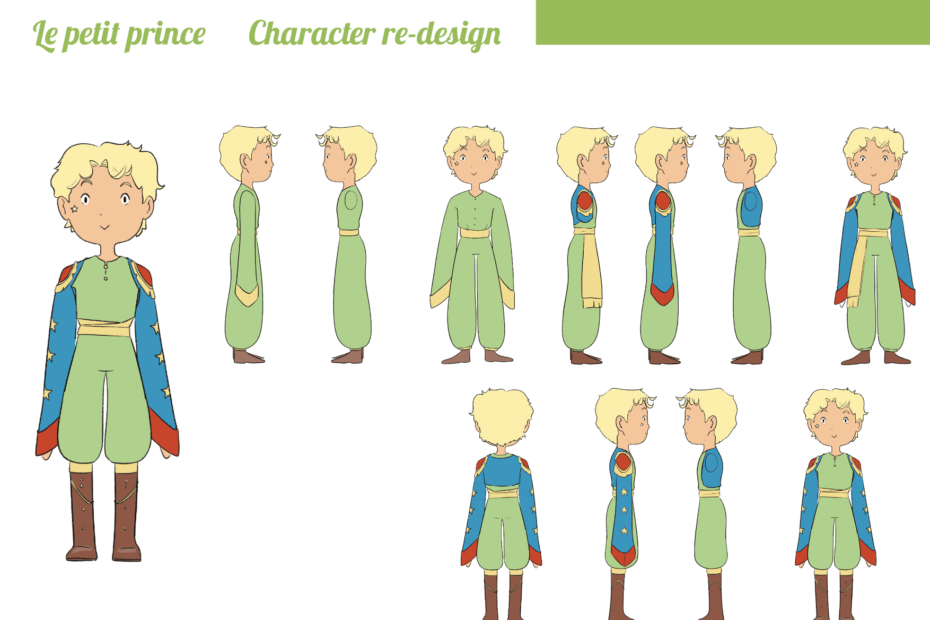 ficha de diseño de personaje, el turn around del personaje del principito.